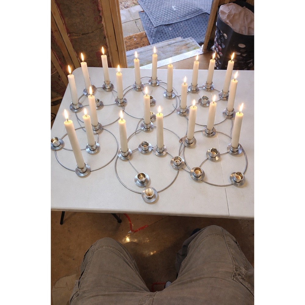 Set Of 7‎ Metal Candlestick Holders Silver Tone Each Holds 5 Advent Ring